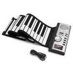 Lujex keyboard piano 61 Keys Roll Up Piano Portable Rechargeable Electronic Hand Roll Piano With Environmental Silicone Piano Keyboard for Beginners (Silver)