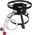 GasOne B-5150 Outdoor Cooker - 14.5" Wide with High Pressure Steel Braided Hose Propane Burner Camp Stove - Red QCC