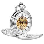 ShoppeWatch Skeleton Pocket Watch Mechanical Movement Hand Wind Full Hunter Silver Tone Engravable PW-20