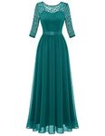 BeryLove Formal Dresses for Women Maxi Dress with Sleeves Lace Long Wedding Guest Dress Graduation Cocktail Homecoming Bridesmaid Vintage Prom Dress Elegant Evening Party Dresses 7049 Peacock Green XS