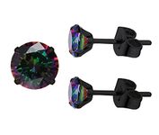 4mm 5A Stunning Black Surgical 316L Stainless Steel Gem in Black for Women Men Girl Boy Wife Earrings Stud Hypoallergenic Tragus Cartilage Sleeper