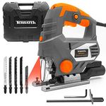 Terratek 800W Electric Jigsaw, 6 Speeds, Laser Guide, Cutting Capacity 80mm Wood, 10mm Metal, MAX 45°Cutting Angle, Quick Tool Free Blade Change