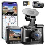 AZDOME Dashcam Auto Vorne Hinten 4K/2,5K GPS WiFi Dash Cam Auto mit 64GB SD Karte, Dual Auto Kamera, Parküberwachung, Super Nachtsicht, WDR, 170° Weitwinkel, G-Sensor, Loop-Aufnahme, GS63H Pro