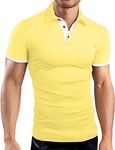 KUYIGO Mens Polo Shirts Short Sleeve Regular Fit Fashion Designed Shirt Large Yellow