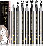 LemonSac 6 Pcs Double-sided Liquid Eyeliner Pen, with Eye Makeup Stamp Super Slim Gel Felt Tip, Waterproof Smudgeproof Long Lasting Eye Tattoo -Heart/Moon/Star/Flowers/Smiley/Triangle (6PCS)