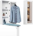 Organizedlife Wall Mounted Ironing Board Cabinet with Iron Storage, Built in Ironing Center, Hanging Ironing Board for Laundry, Folding Leg & Mirror