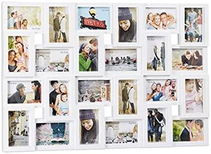 Relaxdays Marco de fotos múltiple, 24 fotografías, 9 x 13, Formato vertical o apaisado, Plástico, Blanco, 57 x 86 cm
