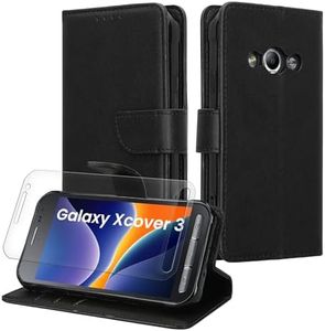 kwmobile Coque Portefeuille Compatible avec Samsung Galaxy Xcover 3 Coque - Coque avec Porte-Cartes Protection RFID et Film Écran en Verre Trempé - Noir