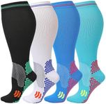 Kickticks Plus Size Compression Socks-Wide Calf Knee High Socks for Men & Women, 20-30mmHg, Available in 2XL to 4XL, 4 Pairs