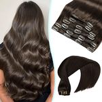 VINBAO Double Weft Human Hair Clip in Hair Extensions Human Hair 18 Inch 120 Gram Darkest Brown Hair Extensions Clip in Human Hair Extensions 6 Pcs Remy Human Hair (CLIP#2-18Inch)