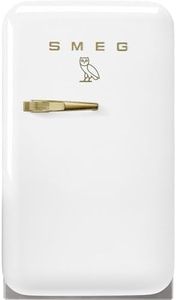 Smeg FAB5 OVO Mini Refrigerator, 50's Retro Style, 1.5 cu. ft. Capacity, 72.5 cm Height, Automatic Defrost, LED Interior Lighting, Adjustable Shelves, White,Right Hand Hinge