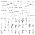 Esland Realistic Temporary Tattoos - 60 Sheets Tiny Small Removable Tattoos, 30 Pcs Inspirational Quotes Words Tattoos, 30 Pcs Wild Flower Ink Line Botanical Floral Leaf Tattoo Stickers for Women