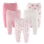 The Peanutshell Baby Pants for Girls, Newborn to 24 Months, 5 Pack, Rainbow Safari, Pink, Newborn