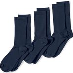 Lands' End Women's 3-Pack Seamless Toe Solid Crew Socks, True Navy, Large