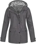 AAZJSS Women's Trench Jacket Lightweight Windbreaker Raincoat Plus Size Waterproof Rain Coats with Hood Gray Medium