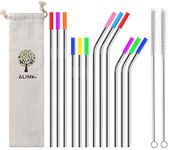 ALINK 12-Pack Stainless Steel Metal Straws with Silicone Tips, Long Reusable Drinking Straws for 20oz/ 30oz Yeti/Rtic Tumblers,Tervis with 2 Cleaning Brush and Carrying Case