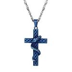 PROSTEEL Men Blue Cross Snake Pendant Necklace with 316L Stainless Steel Chain