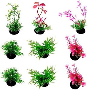 Small Artificial Aquatic Plants ，Plastic Aquariums Plants Decorations,Used for Household and Office Aquarium Simulation Plastic Hydroponic Plants（9 Pack）