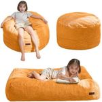 MAXYOYO Bean Bag Chair Bed for Kids, Convertible Bean Bag Folds from Lazy Chair to Floor Mattress Bed, Machine Washable Corded Fabric, Stuffed Floor Sofa Couch for Boys and Girls, Orange