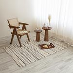 HOMEMONDE Polyester Chindi 4 X 6 Feet Rectangular Floor Rugs Boho Striped Reversible Handmade Rug for Farmhouse, Living Room, Kitchen- (121 X 182 Cm Beige)