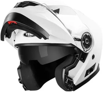 YEMA Modular Motorcycle Helmets, DOT Approved Full Face Motorcycle Helmet with Flip Up Dual Visor, Helmets for Adults Motorcycle Men Women Helmets for Street Scooter ATV E-bike - YM-926 White