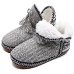 COFACE Womens Bootie Slippers Warm Winter House Slippers Boots for Woman Cozy Fleece Lined Slip On Bedroom Socks House Shoes Indoor Grey 7/8