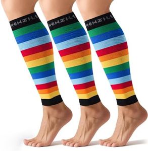 NEWZILL Calf Compression Sleeve for Men & Women | Footless Compression Socks for Shin Splint Relief, Varicose Veins | Leg Sleeve for Running, Travel, Nursing, Work, Fitness (Rainbow 3Pairs S/M)