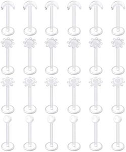 D.Bella 24pcs 16G Clear Lip Rings Retainer Flexible Tragus Retaier Clear Acrylic Bioflex Labret Studs Cartilage Rook Helix Earring Stud Piercing Retainer 12mm Medusa Piercing Jewelry