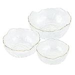 Navaris Glass Serving Bowls - Set of 3 Gold Edge Tempered Glass Dessert Bowl Dishes for Ice Cream, Jelly, Fruit, Hot, Cold Food- Small, Medium, Large