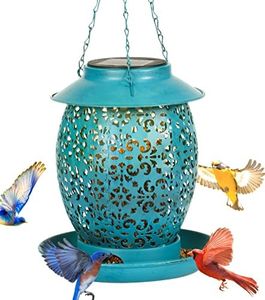 Solar Bird Feeders for Outdoors Hanging, Metal Wild Bird Feeders for Bluebird Cardinal, Solar Garden Lantern Backyard Gifts for Bird Lovers