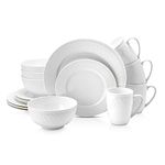 Stone Lain BLB0243 Bone China Basket Weave Embossed Round 16 Piece Dinnerware Set, Service for 4, White