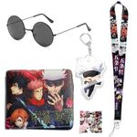 JinYu Anime jKain Season Satoru Gojo Wallet Short Bifold Purse Neck Lanyard Keychain Holder Sunglasses Cosplay Props Accessory Halloween, Jujutsu Kaisen, Classic