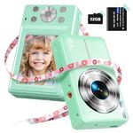 Digital Camera with 32G Card, 1080P Digital Camera Cheap 44MP HD Compact Digital Camera Photo Camera Kids Camera with 2.4" Screen 16X Digital Zoom and 1 Battery for Girls, Boys, Beginner-Green