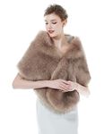 BEAUTELICATE Faux Fur Wrap Shawl Stole Women’s Large Shrug Cape for Winter Wedding Evening Brides Bridesmaids 1920s Fancy Dress Costume(One Size, Long Fur - Dusty Rose)