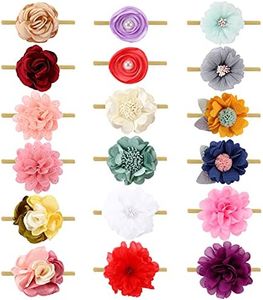 Cinaci 18 Pack Colorful Daisy Rose Flower Hair Bows Chiffon Flowers Baby Headbands Handmade Floral Bow Elastic Stretchy Nylon Hair Bands Accessories for Baby Girls Newborns Infants Toddlers Kids Teens