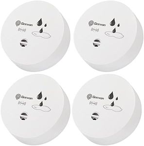 Geevon 4 Pack Water Leak Detectors, 100dB Water Sensor Alarms Flood Detector for Basements, Bathrooms, Laundry Rooms, Kitchens, Garages, and Attics, Water Alarms Battery-Operated (Battery Included)