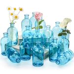 YOUEON 16 Pcs Blue Glass Bud Vases, 8 Oz Living Bud Vases, Small Glass Vases for Flowers, Decorative Glass Bottles, Vintage Flower Vases for Table Centerpiece, Wedding Reception, Home Decor, Office