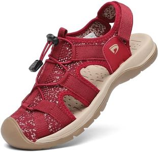 Dannto Women's Sport Sandals Close Toe Mesh Hiking Outdoor Athletic Casual Walking Sandals Water Shoes,Red,36,Size 6