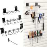 AOTHTOP 4 Pcs Pegboard Screwdriver Organizer Slatwall Screwdriver Holder Wall Mount Pegboard Plier Holders Multi-Ring Tool Racks for Garage, Craft Room, Workbench, and Retail Display, Black