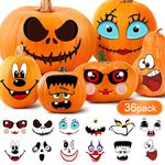 Halloween Pumpkin Face Stickers for Kids, 24 Pcs Make 12 Large and 12 Small Monster Cartoon Pumpkin Face Decals Decorating Craft Kit, Halloween Party Favors Games Supplies