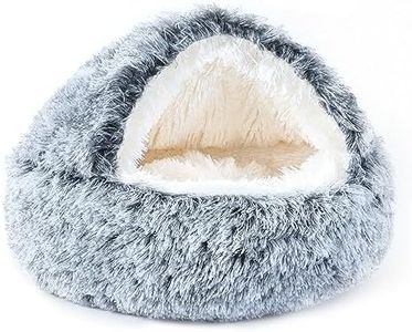 NOYAL Round Hooded Donut Dog Bed for Small & Medium Pets - Plush Fluffy Anti-Anxiety Cat Cave Bed with Cover