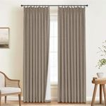 INOVADAY 100% Blackout Curtains for Bedroom, Pinch Pleated Linen Blackout Curtains 108 Inch Length 2 Panels Set, Thermal Room Darkening Linen Curtain Drapes for Living Room, W40 x L108, Dark Flax