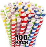 100 Pack Biodegradable Wide Paper Smoothie & Boba Straws - 10 mm Extra Wide Jumbo Paper Straws for Smoothies, Bubble/Boba Tea, Milkshakes, Jumbo Drinks - Great Party Supplies Decorations