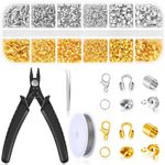 SANNIDHI® 1200Pcs Crimp Beads for Jewellery Making Kit, Includes Gold Silver Bracelet Clasps and Closures, Crimp Covers/Tubes/Ends, Jump Rings, Pliers, Tweezer & Beading Wires for DIY Necklace Jewelry