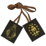 Brown Scapular with Gold-Tone Embroidery | Classic Marian Devotion | Great Catholic Gift for First Holy Communion, Confirmation, Weddings, and Ordination