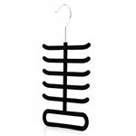 Hangerworld Single Black Flocked Tie Rack & Belt Organiser Non-Slip Coat Clothes Accessory Hanger, Metal