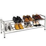 FANHAO 2-Tier Shoe Rack, 100% Stainless Steel Shoe Storage Organizer, Stackable 8-Pair Storage Shelf for Bedroom, Closet, Entryway, Dorm Room, 80 x 26 x 33.5cm (Silver)