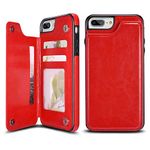 UEEBAI Case for iPhone 6 Plus 6S Plus, Luxury PU Leather Case with [Two Magnetic Clasp] [Card Slots] Stand Function Practical Soft TPU Case Back Wallet Flip Case for iPhone 6 Plus/6S Plus - Red