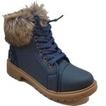 Pretty T Things Women Winter Faux Fur Grip Sole Ankle Ladies Boots Shoes Size 3 to 8 (UK 4 EU 37, NAVY BLUE)