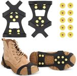 Carryown Ice Cleats for Boots Shoes, Ice Shoe Grips Anti Slip for Men Women, Rubber Snow Cleats, Spikes Crampons for Hiking Boots and Shoes + 10 Extra Replacement Studs (S, M, L, XL)